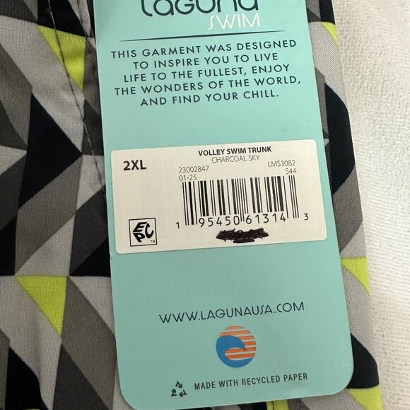 Laguna Swim Mens 2XL Volley Shorts Charcoal/Yellow Geometric Print 7" Inseam - Picture 9 of 15